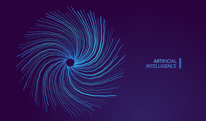 Ai technology banner blue background with neural network lines tech light effect. Stream  internet connection futuristic style. Artificial Intelligence big data illustration vector.