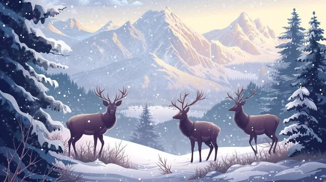 Graceful deer in a serene winter landscape. Majestic and tranquil snowy scene.
 
Seamless looping 4k time-lapse virtual video animation background. Generated AI