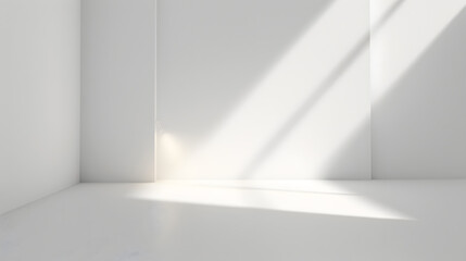 Empty white room with sunlight. Abstract studio background for product presentation 3d room with copy space