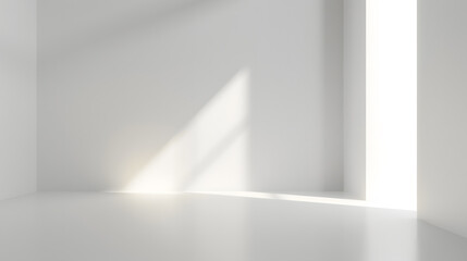 Empty white room with sunlight. Abstract studio background for product presentation 3d room with copy space