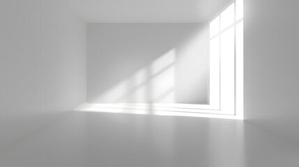 Empty white room with sunlight. Abstract studio background for product presentation 3d room with copy space
