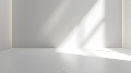 Empty white room with sunlight. Abstract studio background for product presentation 3d room with copy space