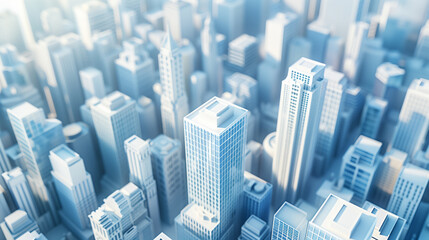 Monochrome Cityscape with High-Rise Buildings and Urban Planning Concept