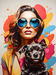 Splash Colors Colorful - Modern Woman with sunglasses and dog.

