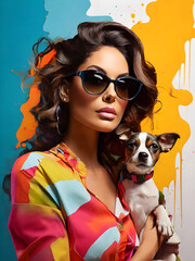 Splash Colors Colorful - Modern Woman with sunglasses and dog.

