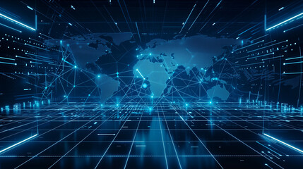 World Map with Digital Connections Highlighting Global Cities and Networks