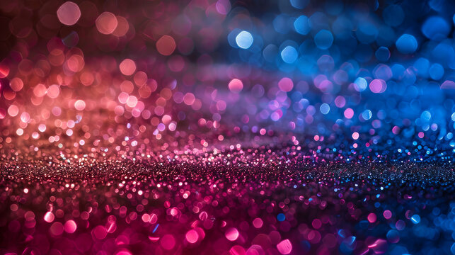 A blurred background with blue and pink lights.