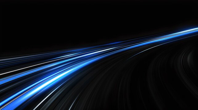 Abstract blue light streaks on a black background. Dynamic neon lines design. Modern digital wallpaper for tech concepts. AI