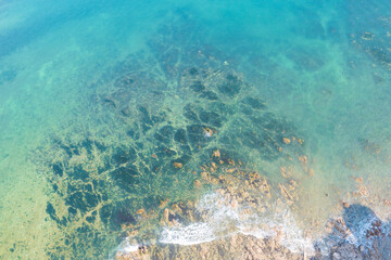 Aerial photography of the seaside scenery of Xiaochangshan Island in Changhai County, Dalian