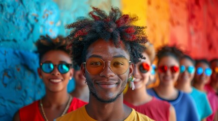 A colorful collage of people with different hair colors and styles, all smiling