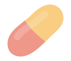 Capsule pill in flat design. Pharmaceutical treatment drug or painkiller. Vector illustration isolated.