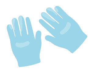 Medical blue gloves in flat design. Doctor protection sterile equipment. Vector illustration isolated.