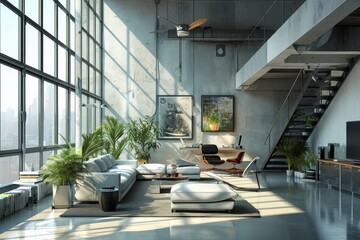 Interior of a hyper-modern, tech-savvy loft with smart home gadgets decoration, AI-generated
