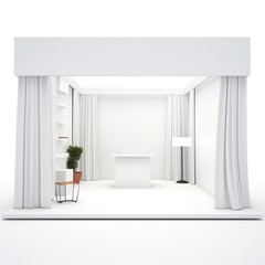 Fototapeta premium White empty minimalist trade exhibition booth center on a white background.