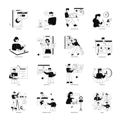 Pack of Online Seminar Courses Doodle Mini Illustrations 

