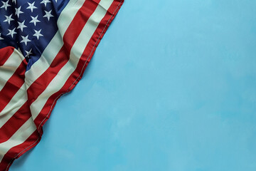 Obraz premium Powder blue enhances the American flag a calming Memorial Day tribute.