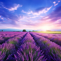 summer landscape with lavender field and ample for banner or advertisement,generate ai