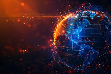 Obraz premium Abstract America Globe in Blue and Orange - Cyber Technology Background - Global Network