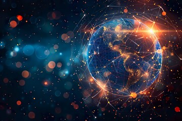 Abstract America Globe in Blue and Orange - Cyber Technology Background - Global Network