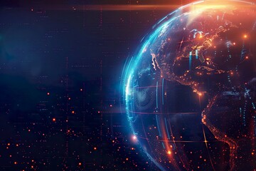 Abstract America Globe in Blue and Orange - Cyber Technology Background - Global Network