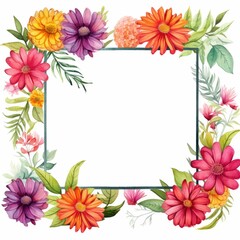 Obraz premium zinnia themed frame or border for photos and text. bold and vibrant colors. watercolor illustration, flowers frame, botanical border, An illustration for printing design, textile.