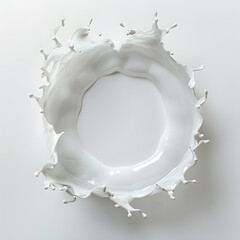 Milk, yogurt  or cream splash in a circle. Round milky frame with splatters with droplets isolated on white background