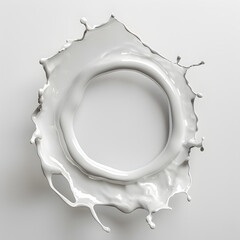 Milk, yogurt  or cream splash in a circle. Round milky frame with splatters with droplets isolated on white background