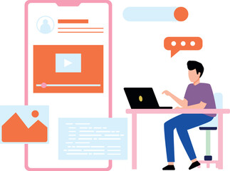 The boy is working online.