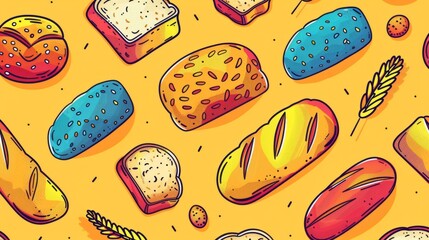Illustration of a retro-style bread pattern. Homemade bread. Flour products. Dough products