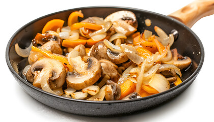 onion and mushrooms in olive oil in a small black frypan