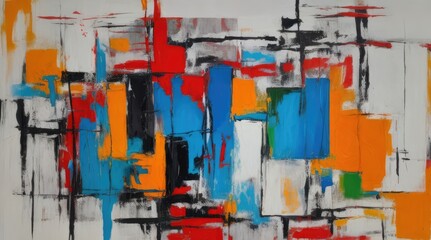 abstract expressionist painting with white background