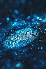 digital fingerprint scan in shiny blue color, high tech, futuristic