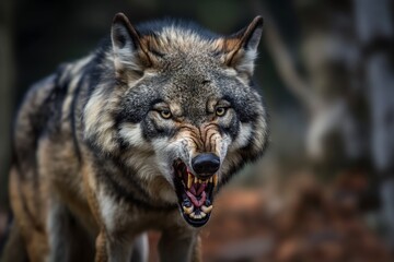 Obraz premium Snarling wolf with intense gaze