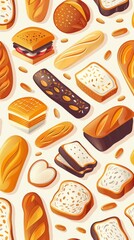 Illustration of a retro-style bread pattern. Homemade bread. Flour products. Dough products