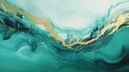 Fototapeta premium Very beautiful juicy turquoise paint with the addition of gold powder. Style incorporates the swirls of marble or the ripples of agate. Natural Luxury