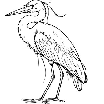 recommend clip art: Simple Vector Outline, Simple sketch of a heron bird with flat design, outlined for coloring in a cartoon style.