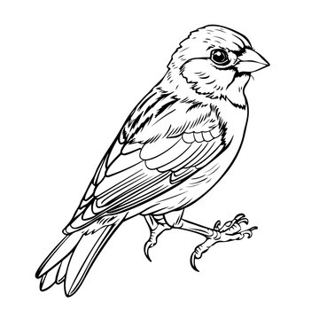 recommend clip art: Simple Vector Outline, Simple line art coloring page of cute sparrow bird.