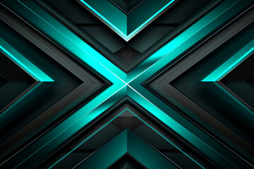 Modern abstract background with black and teal geometric patterns, including chevron and intersecting X stripes for dynamic visual effect