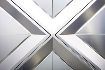 Close-up of stainless steel wall featuring raised cross, adding depth with sleek, reflective surface for modern aesthetic