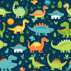 Kids drawing dinosaurs digital art seamless pattern, the design for apply a variety of graphic works