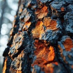 Immerse yourself in the abstract patterns and textures of a close-up shot of a tree bark, highlighting the rough surfaces and the organic lines.