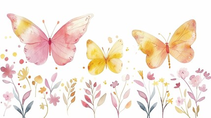 Fototapeta premium Colorful Butterfly and Flower Pattern in Nature.