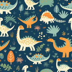 Kids drawing dinosaurs digital art seamless pattern, the design for apply a variety of graphic works