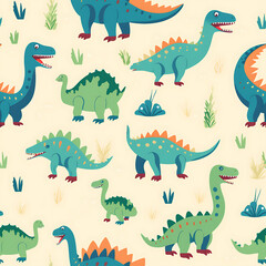 Kids drawing dinosaurs digital art seamless pattern, the design for apply a variety of graphic works