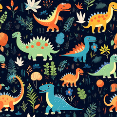 Kids drawing dinosaurs digital art seamless pattern, the design for apply a variety of graphic works