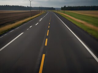 Fototapeta premium long highway road, clean road, sunset with road travel