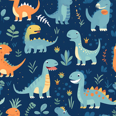Kids drawing dinosaurs digital art seamless pattern, the design for apply a variety of graphic works