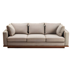 Contemporary Beige Sofa with Plush Cushions and Sturdy Wooden Base for Modern Living Spaces, isolated, transparent background, white background, no background