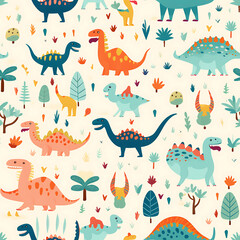 Kids drawing dinosaurs digital art seamless pattern, the design for apply a variety of graphic works