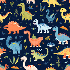 Kids drawing dinosaurs digital art seamless pattern, the design for apply a variety of graphic works